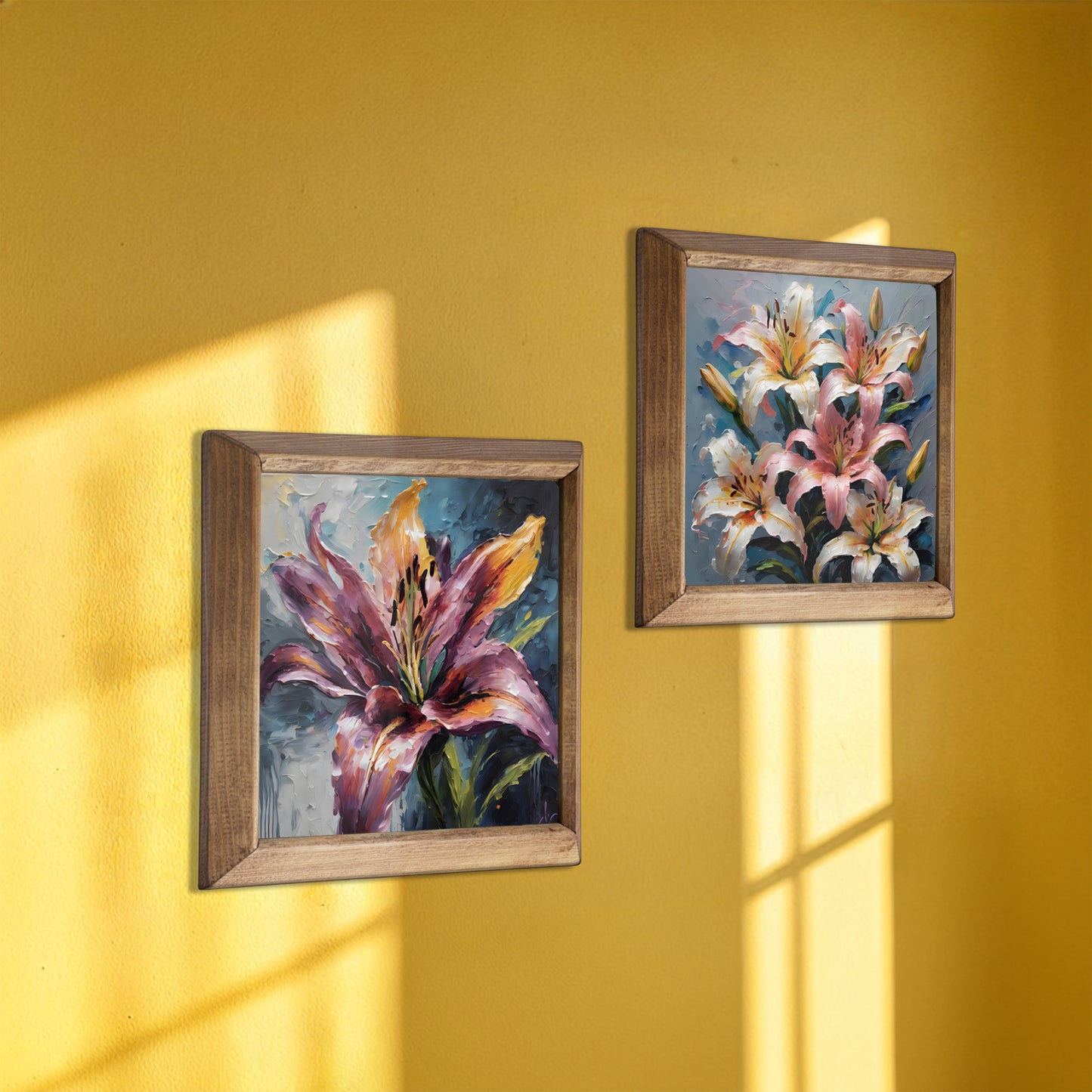 Lily Bloom Duo Natural Stone Wall Art Wood Frame Set