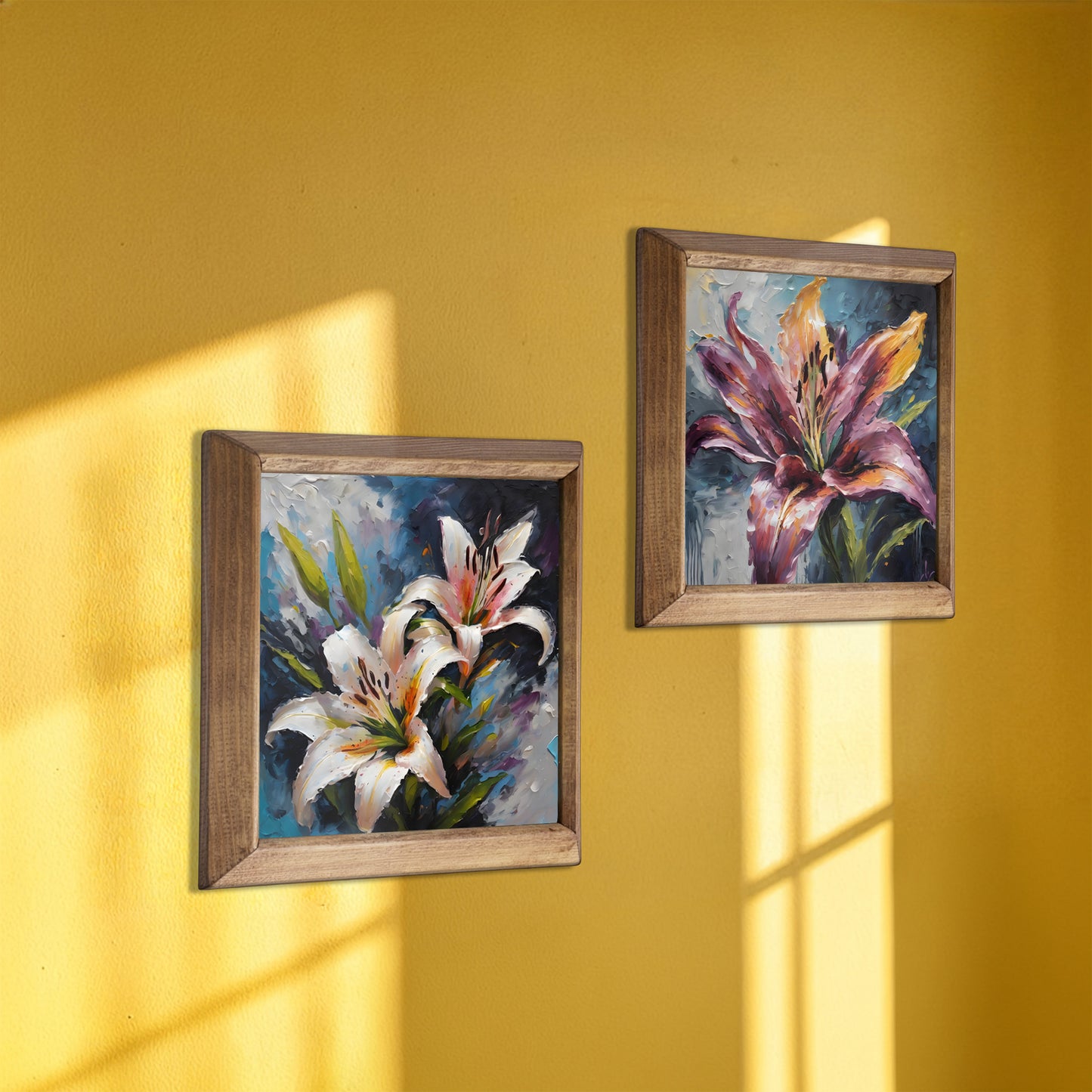 Lily Garden Duo Natural Stone Wall Art Wood Frame Set
