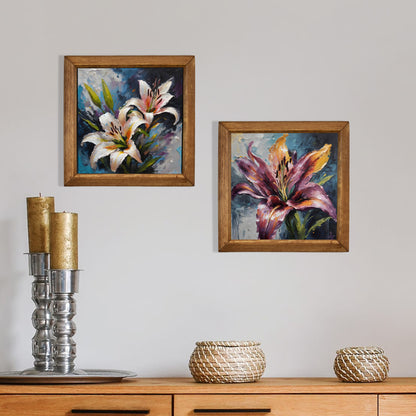 Lily Garden Duo Natural Stone Wall Art Wood Frame Set
