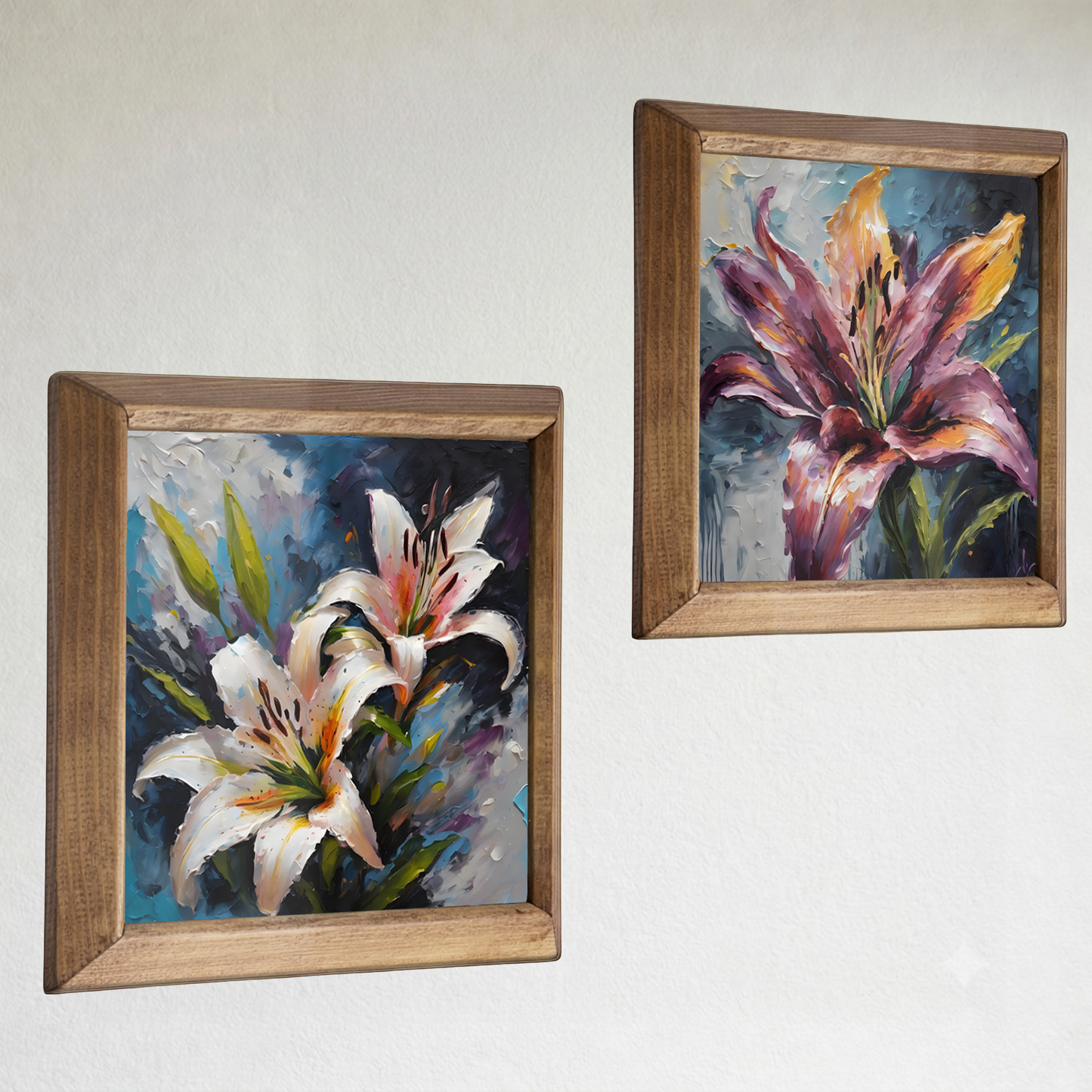 Lily Garden Duo Natural Stone Wall Art Wood Frame Set