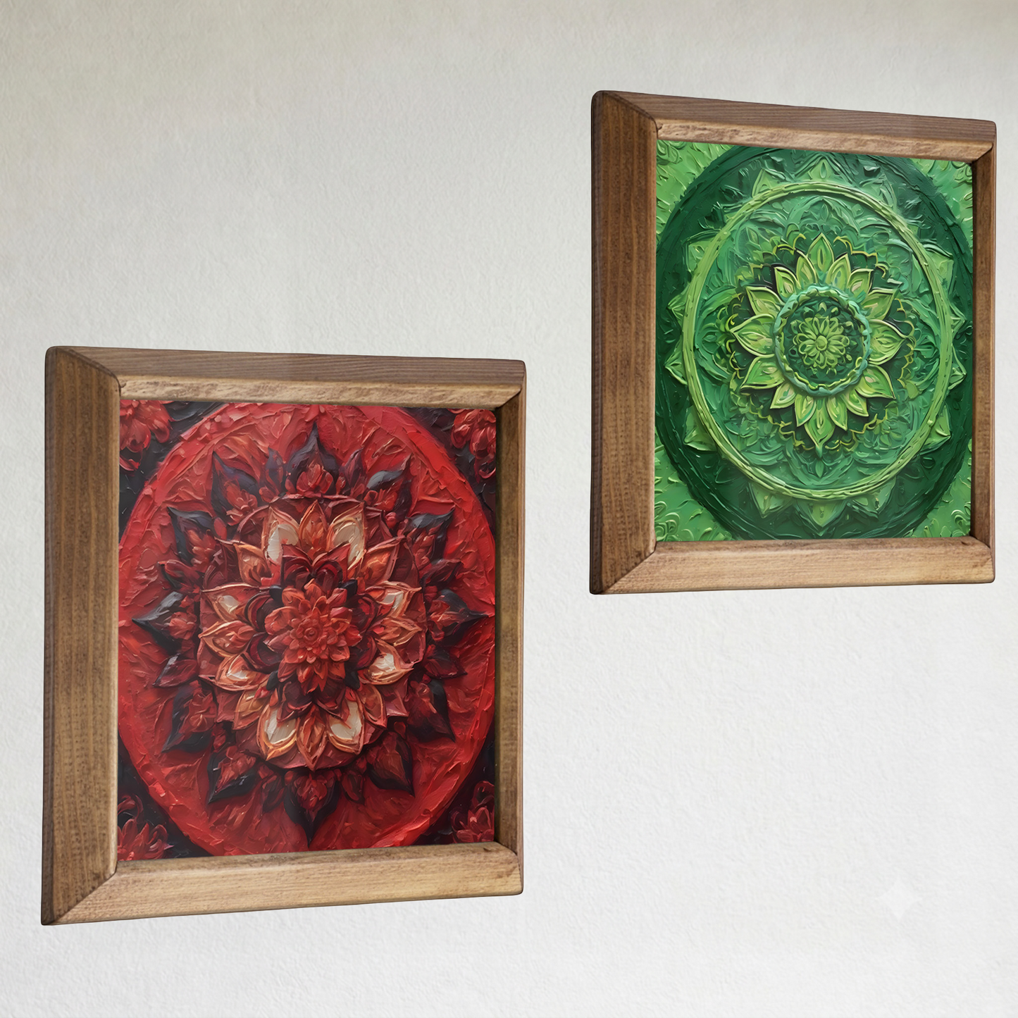 Fiery and Emerald Mandala Duo Stone Wall Art Set