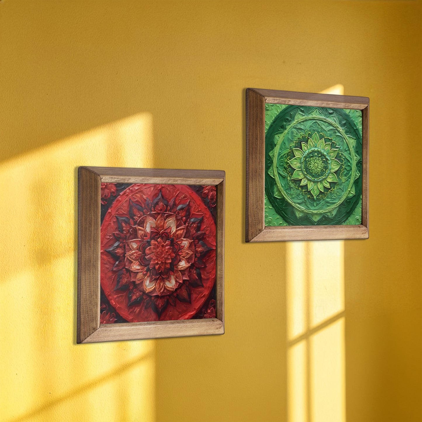 Fiery and Emerald Mandala Duo Stone Wall Art Set