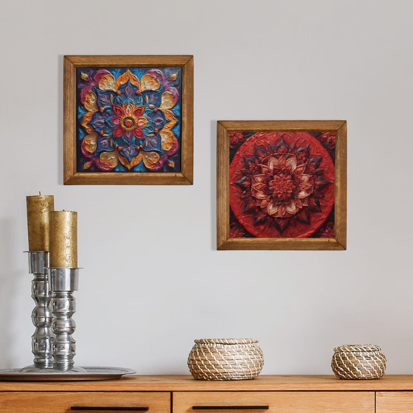 Jewel Bloom Mandala Duo Stone Wall Art Set