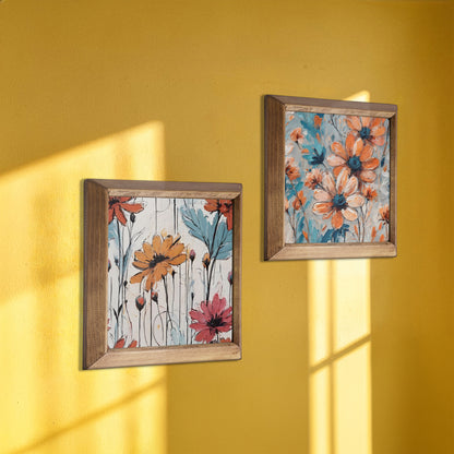 Soft Garden Floral Duo Natural Stone Wall Art Wood Frame Set