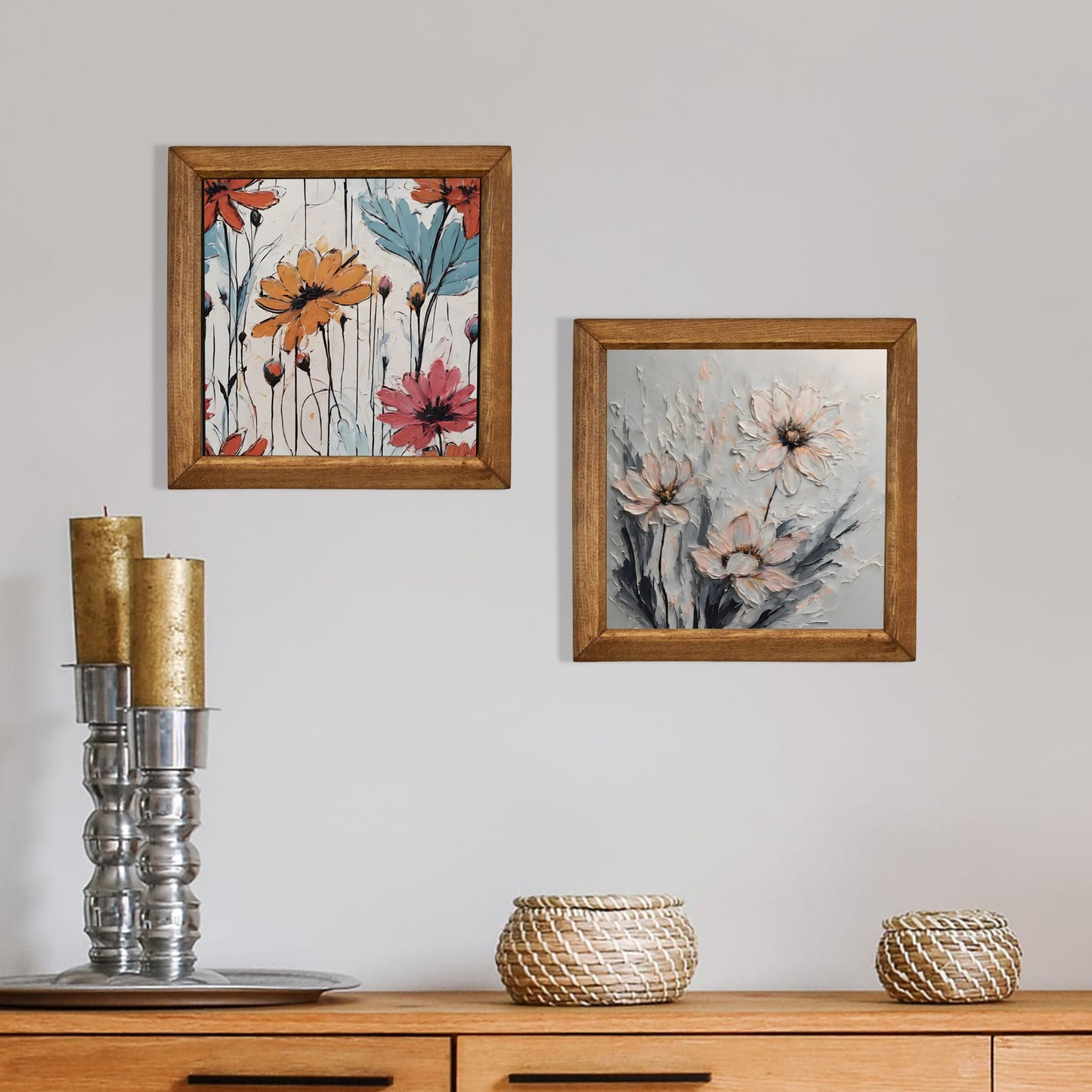 Blush Meadow Floral Duo Stone Wall Art Set
