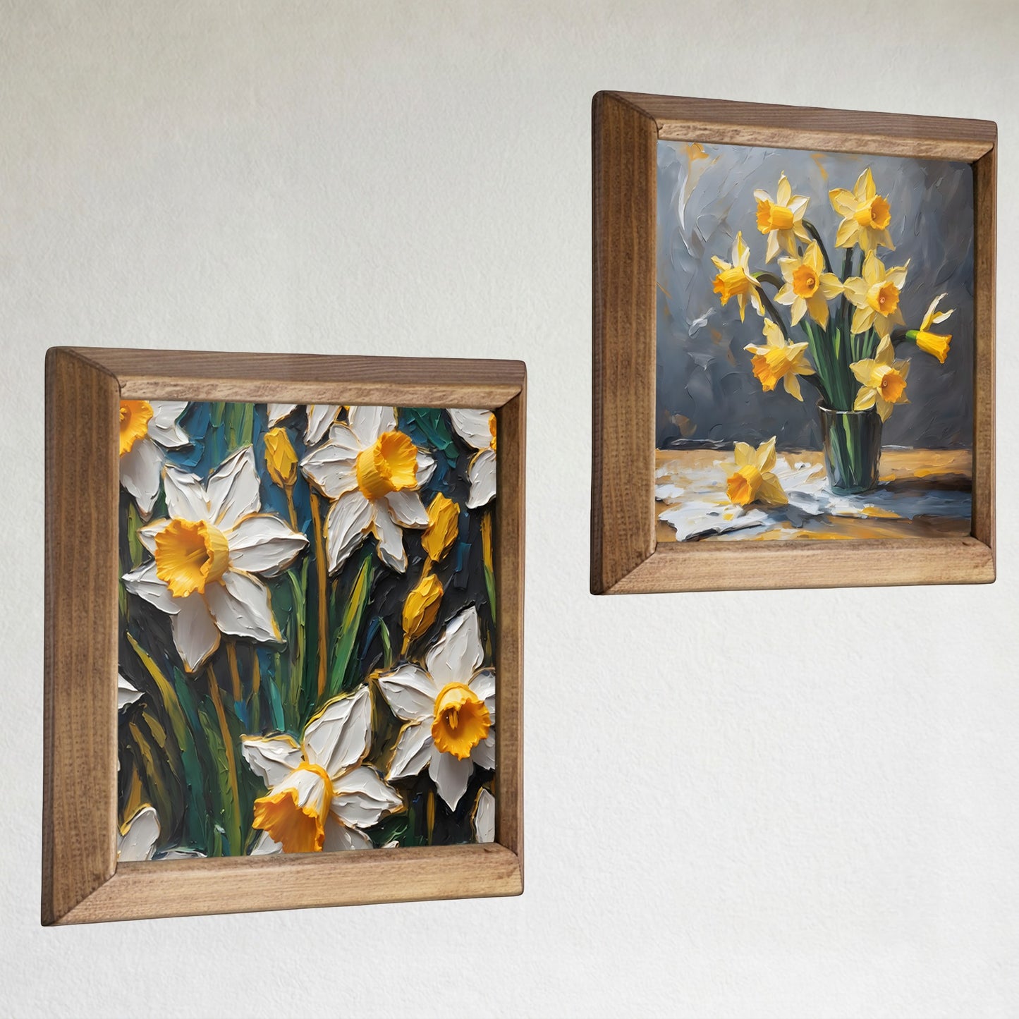 Meadow Bloom Floral Duo Natural Stone Wall Art Wood Frame Set