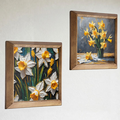 Meadow Bloom Floral Duo Natural Stone Wall Art Wood Frame Set