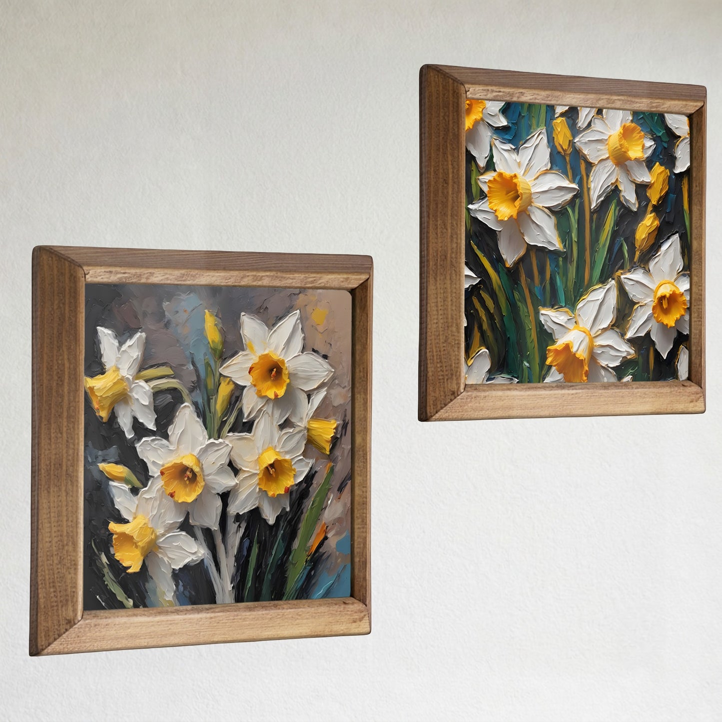 Fresh Daffodil Duo Natural Stone Wall Art Wood Frame Set