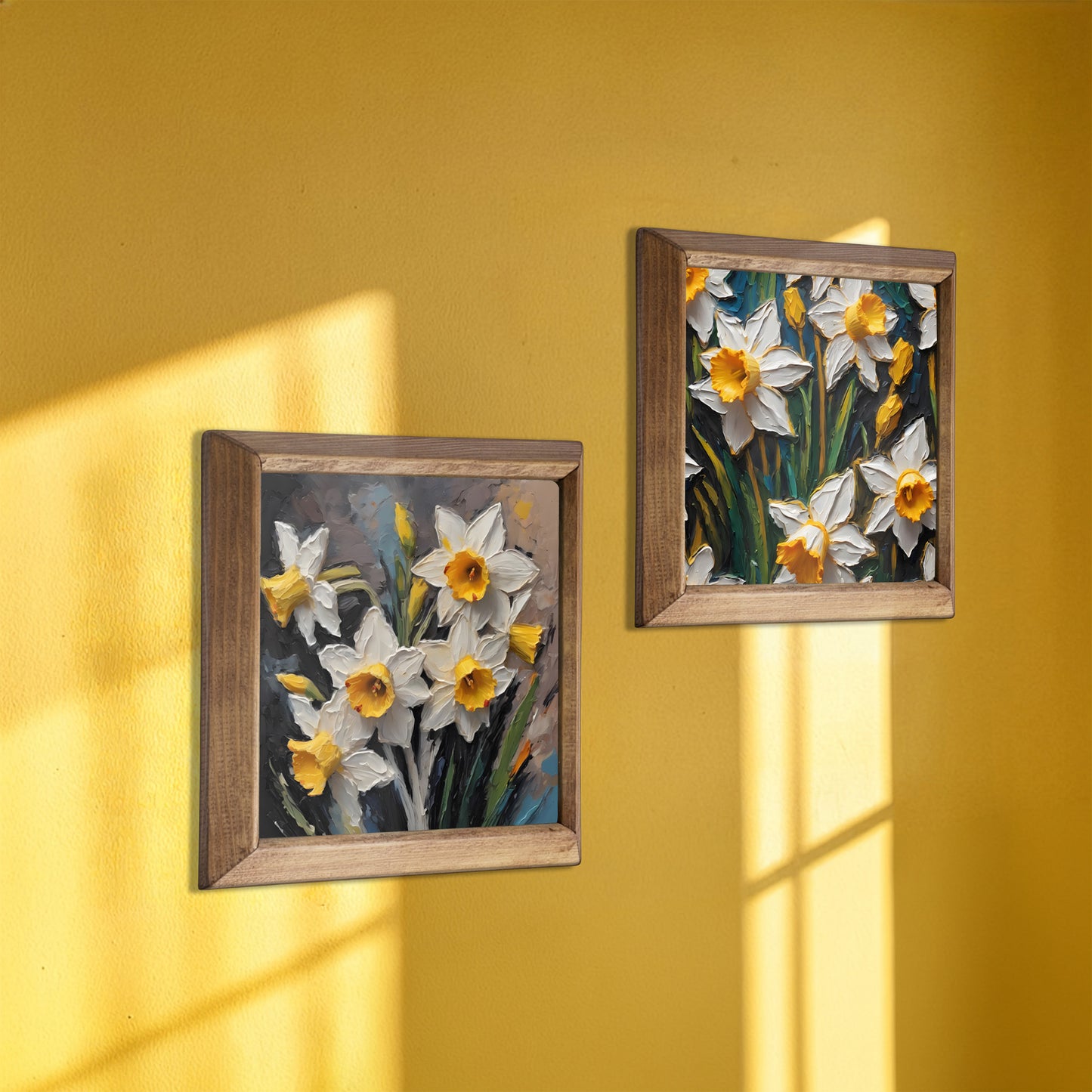 Fresh Daffodil Duo Natural Stone Wall Art Wood Frame Set