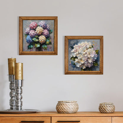 Soft Hydrangea Duo Natural Stone Wall Art Wood Frame Set