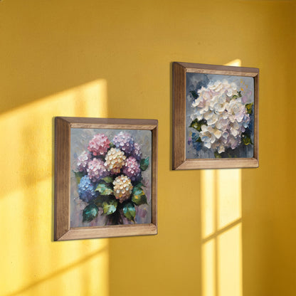 Soft Hydrangea Duo Natural Stone Wall Art Wood Frame Set