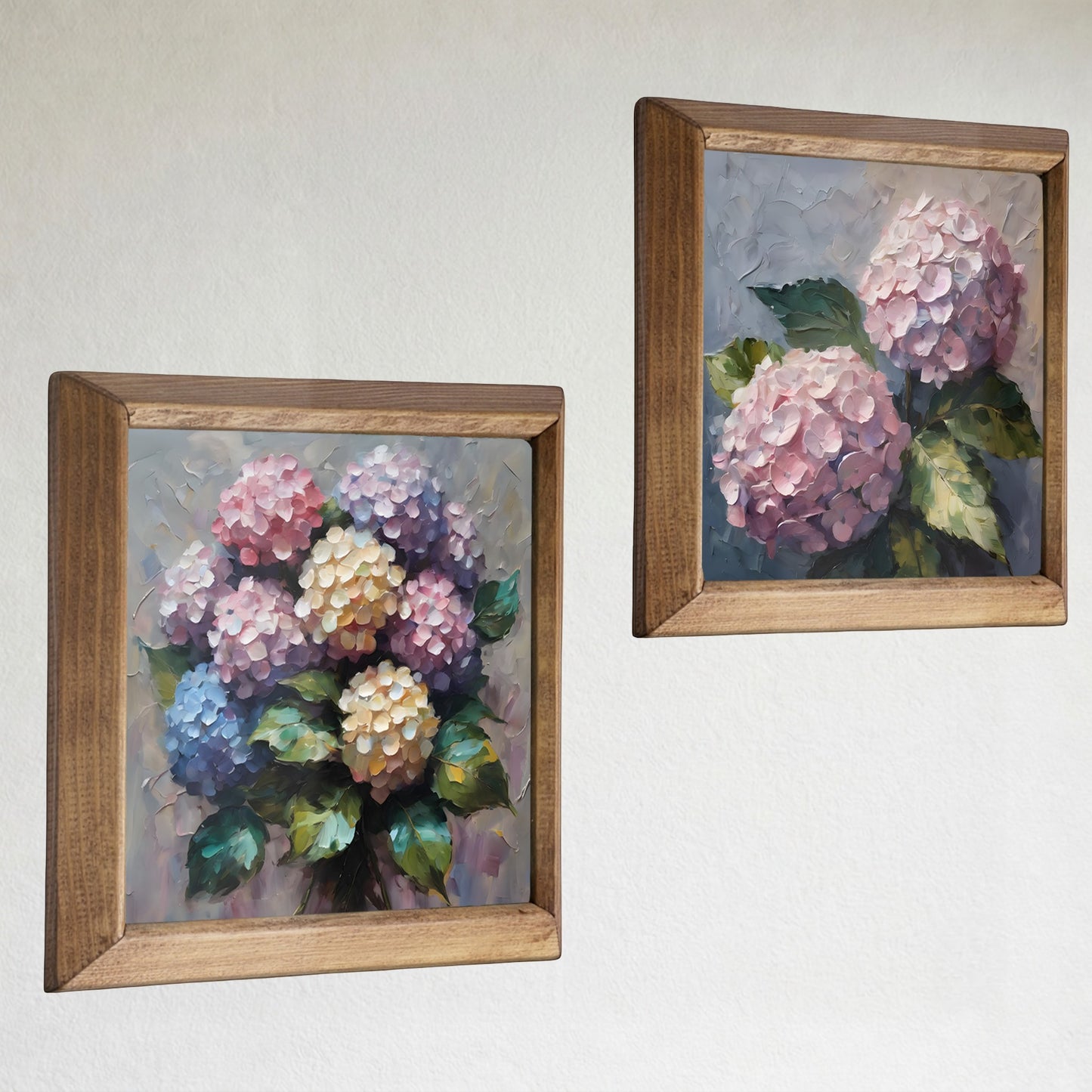 Blush Hydrangea Duo Natural Stone Wall Art Wood Frame Set