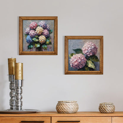 Blush Hydrangea Duo Natural Stone Wall Art Wood Frame Set