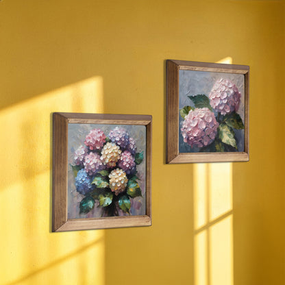 Blush Hydrangea Duo Natural Stone Wall Art Wood Frame Set