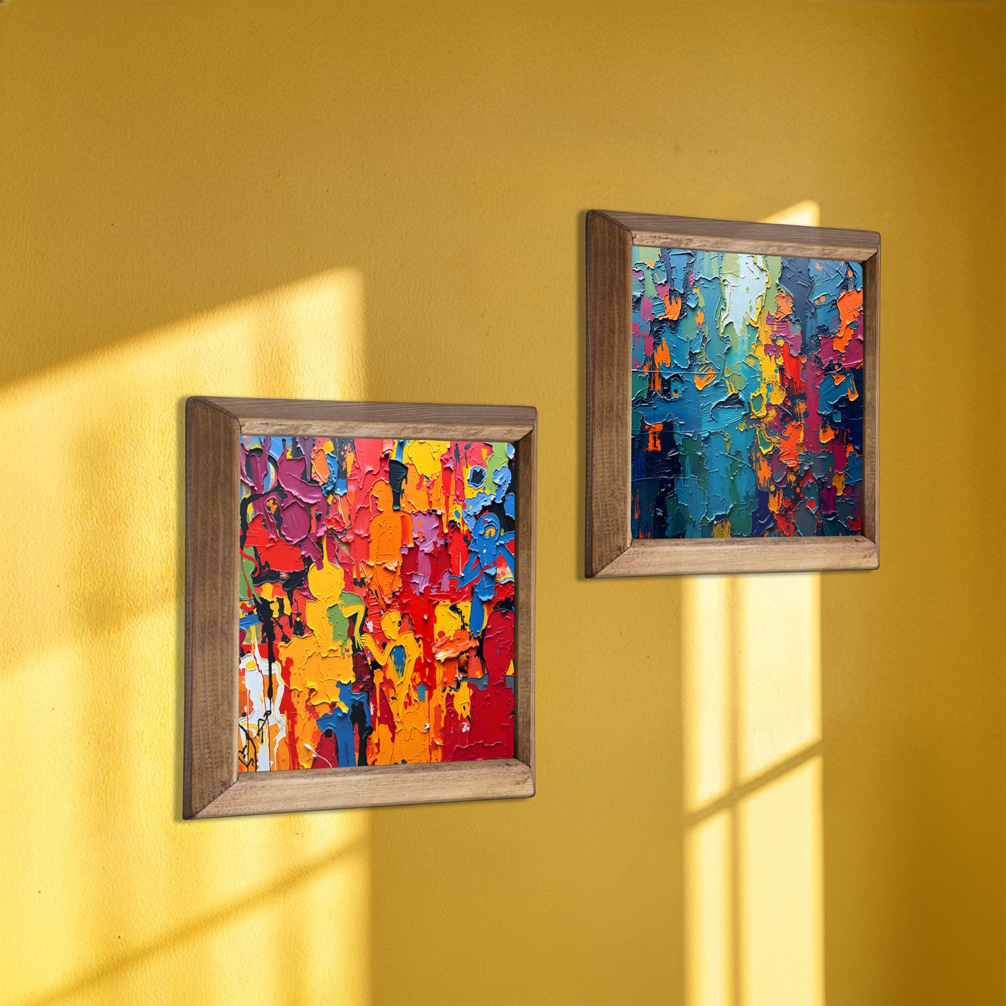 Colourful Abstract Duo Set Wooden Framed Stone Wall Art