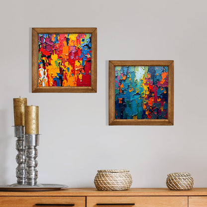Colourful Abstract Duo Set Wooden Framed Stone Wall Art