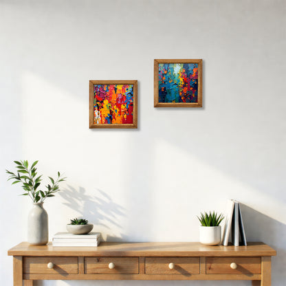Colourful Abstract Duo Set Wooden Framed Stone Wall Art