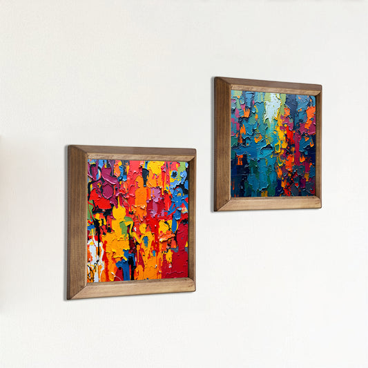 Colourful Abstract Duo Set Wooden Framed Stone Wall Art