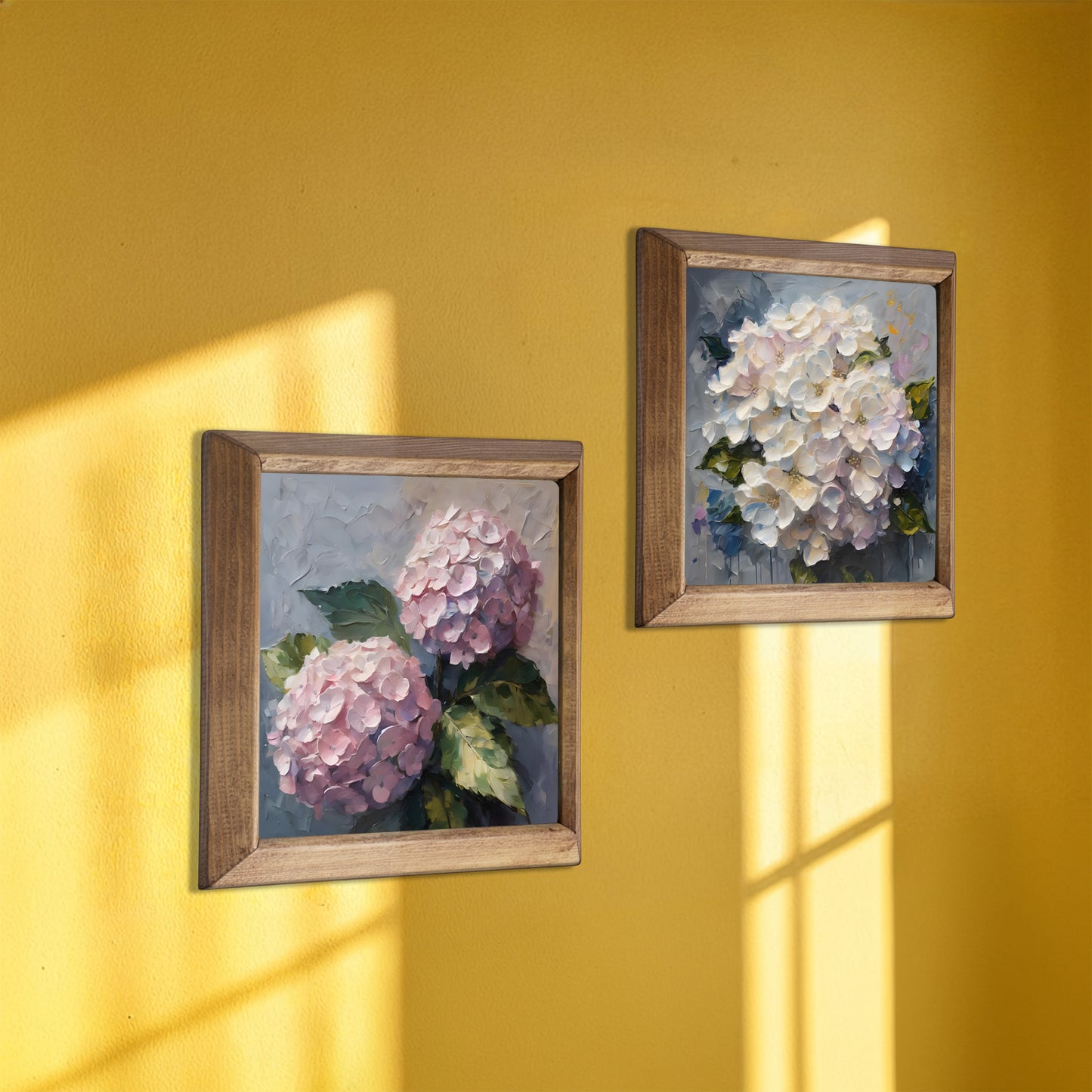 Hydrangea Bloom Duo Natural Stone Wall Art Wood Frame Set