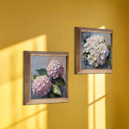 Hydrangea Bloom Duo Natural Stone Wall Art Wood Frame Set