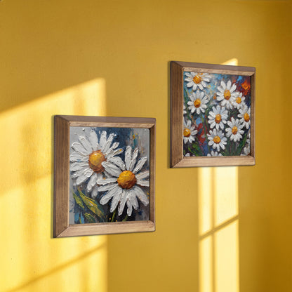 Daisy Meadow Duo Natural Stone Wall Art Wood Frame Set