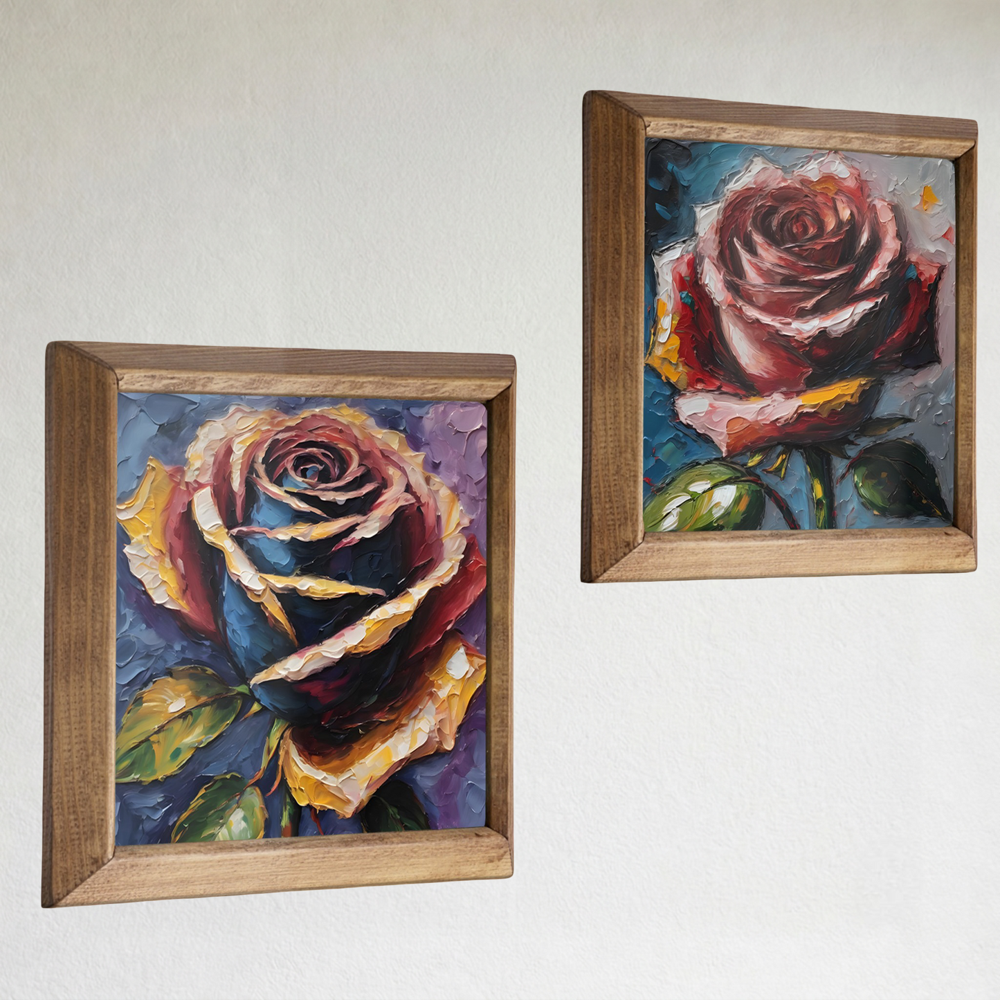 Velvet Rose Duo Natural Stone Wall Art Wood Frame Set