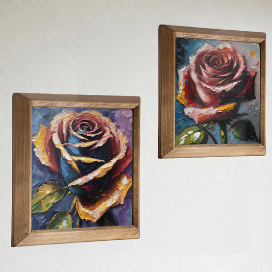 Velvet Rose Duo Natural Stone Wall Art Wood Frame Set