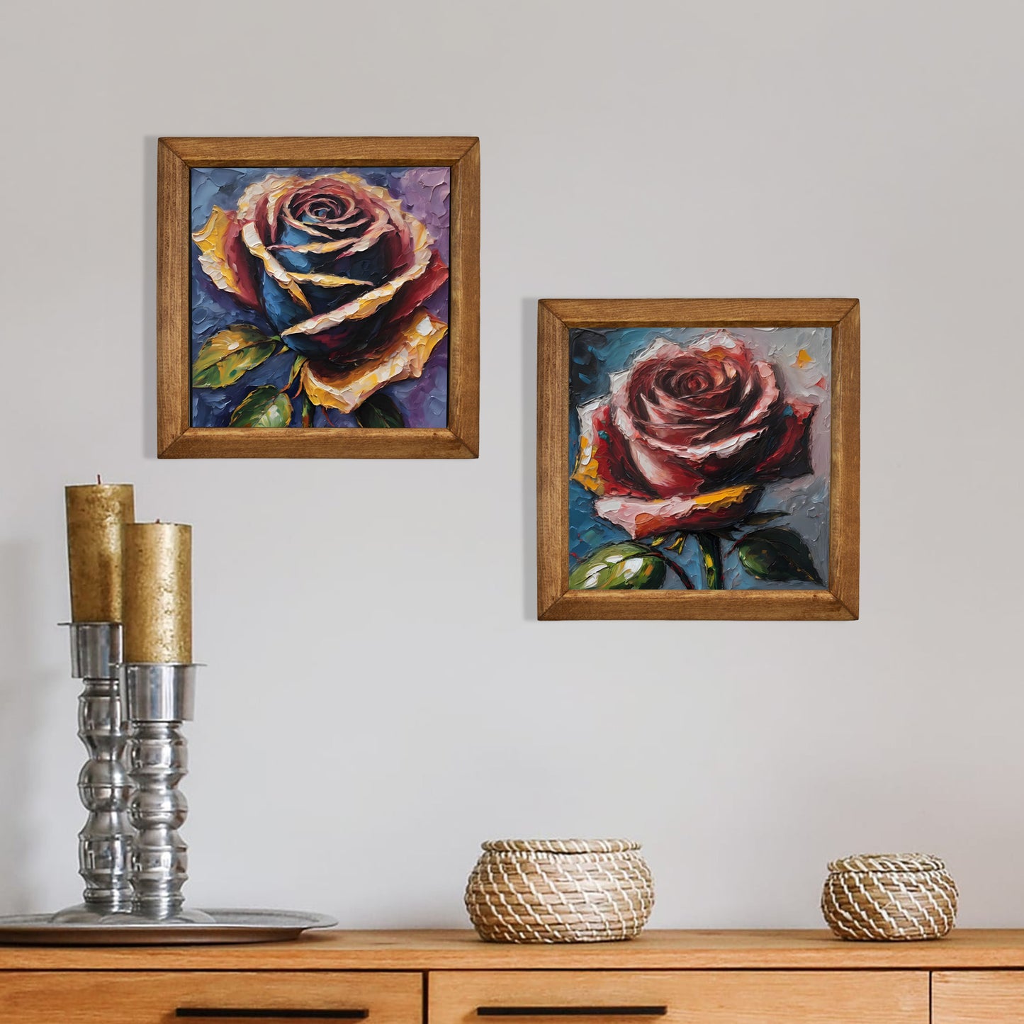 Velvet Rose Duo Natural Stone Wall Art Wood Frame Set
