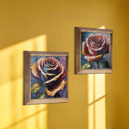 Velvet Rose Duo Natural Stone Wall Art Wood Frame Set
