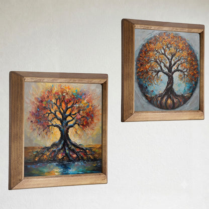 Tree of Life Harmony Duo Natural Stone Wall Art Wood Frame Set