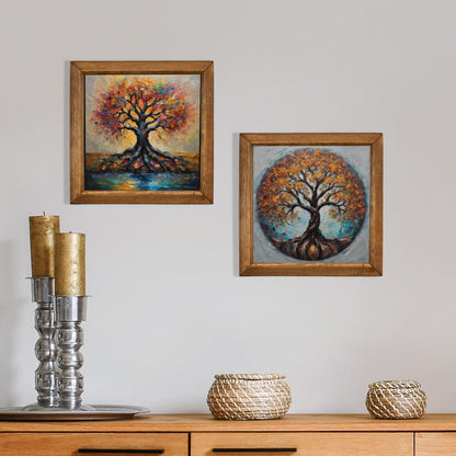 Tree of Life Harmony Duo Natural Stone Wall Art Wood Frame Set