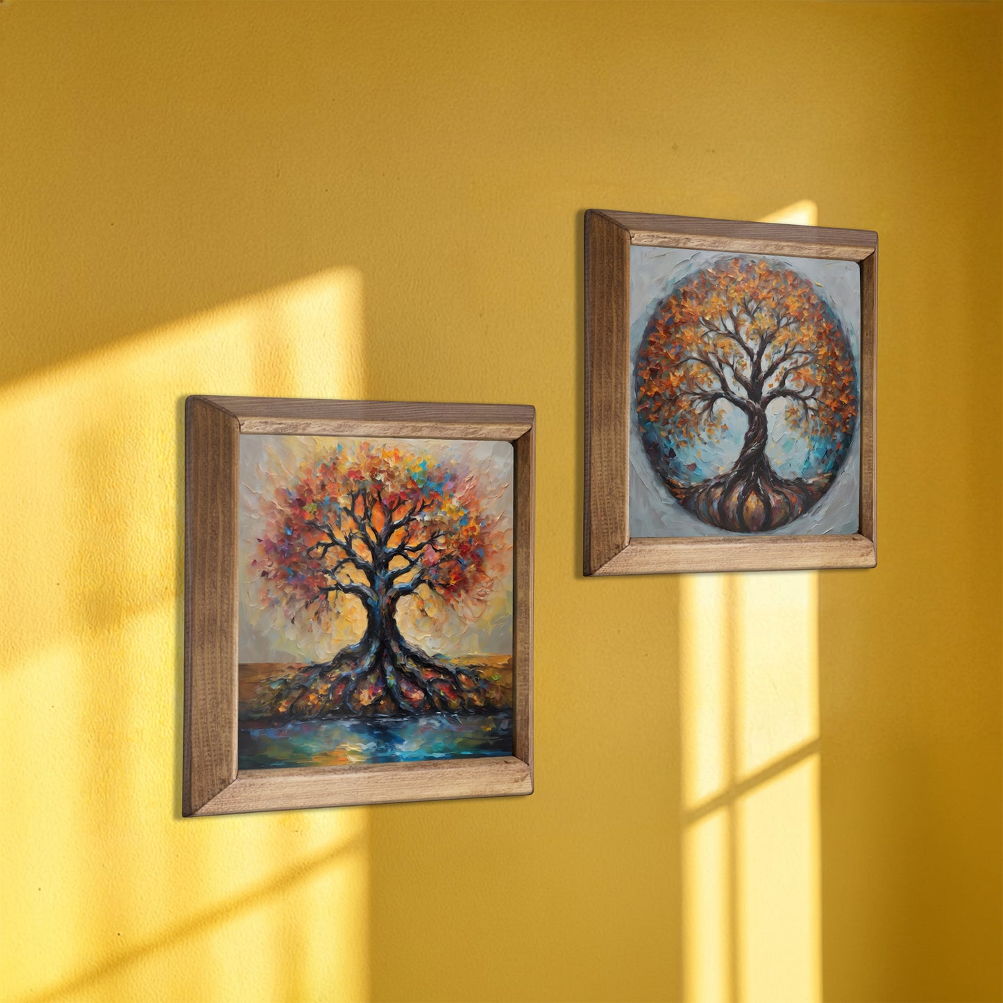 Tree of Life Harmony Duo Natural Stone Wall Art Wood Frame Set