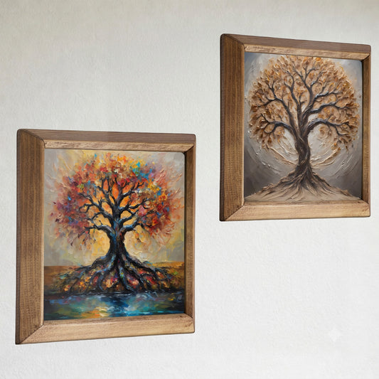 Tree of Life Duo Natural Stone Wall Art Wood Frame Set