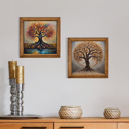 Tree of Life Duo Natural Stone Wall Art Wood Frame Set