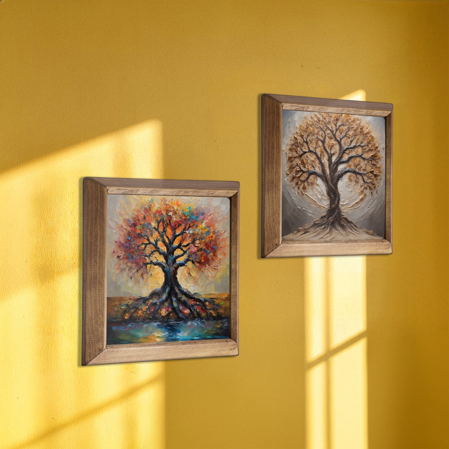 Tree of Life Duo Natural Stone Wall Art Wood Frame Set