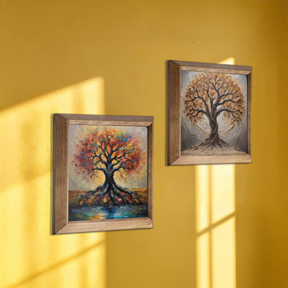 Tree of Life Duo Natural Stone Wall Art Wood Frame Set