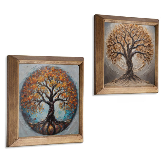 Tree of Life Duo Natural Stone Wall Art Wood Frame Set