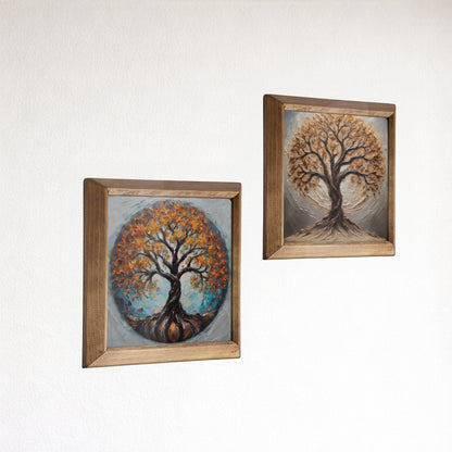 Tree of Life Duo Natural Stone Wall Art Wood Frame Set