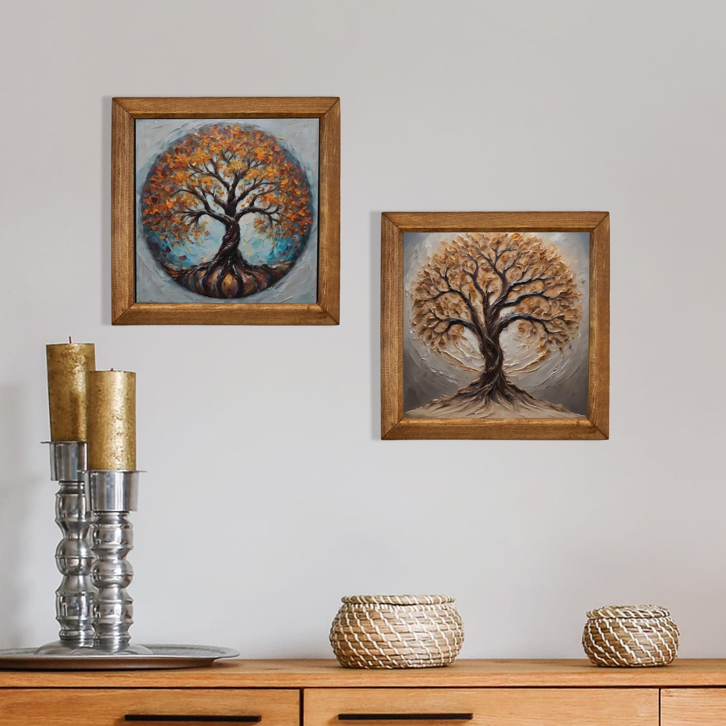 Tree of Life Duo Natural Stone Wall Art Wood Frame Set