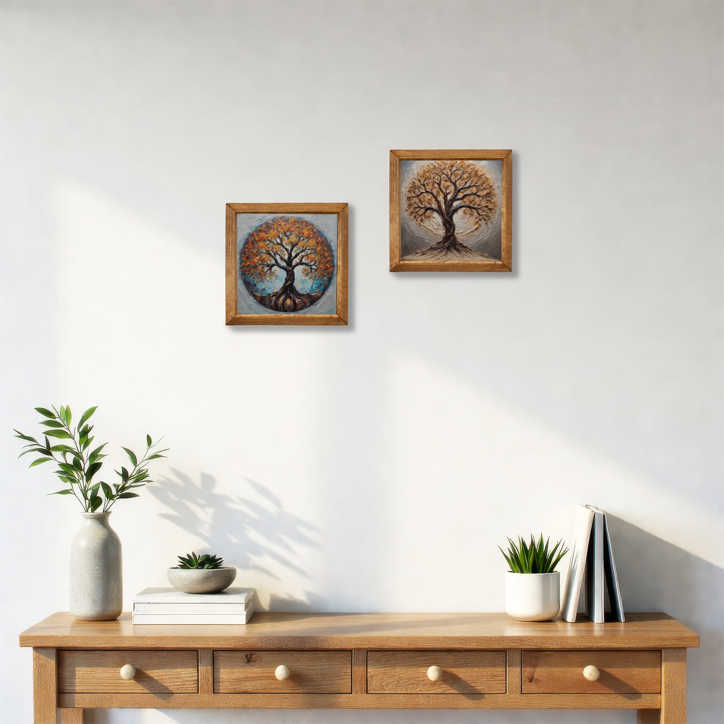 Tree of Life Duo Natural Stone Wall Art Wood Frame Set