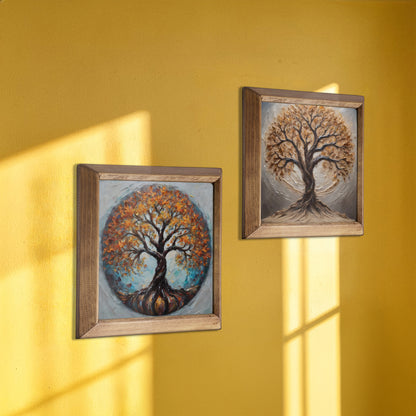 Tree of Life Duo Natural Stone Wall Art Wood Frame Set