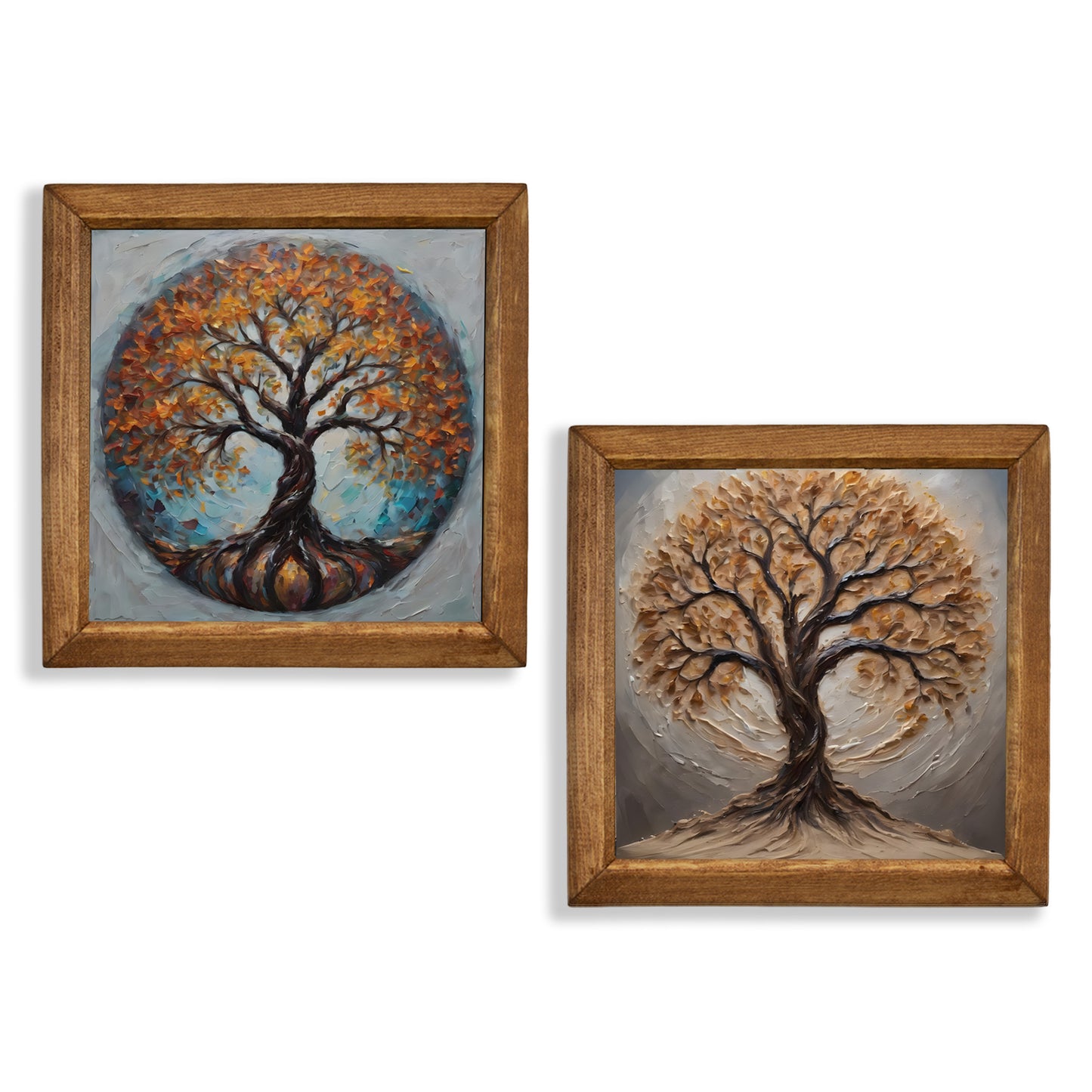 Tree of Life Duo Natural Stone Wall Art Wood Frame Set
