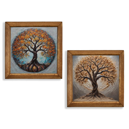 Tree of Life Duo Natural Stone Wall Art Wood Frame Set