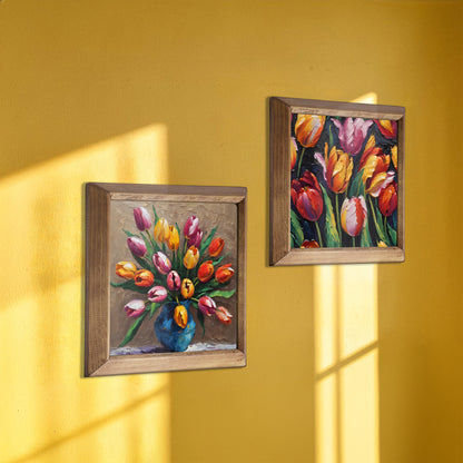 Tulip Arrangement Duo Natural Stone Wall Art Wood Frame Set