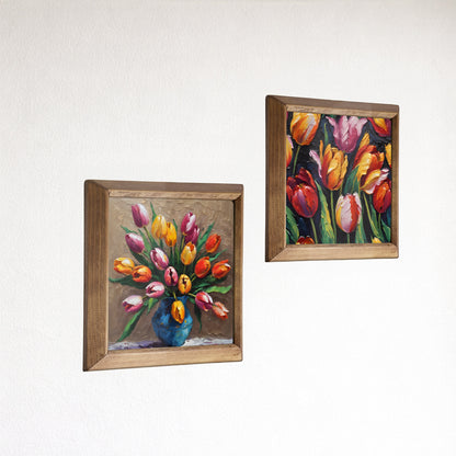 Tulip Arrangement Duo Natural Stone Wall Art Wood Frame Set