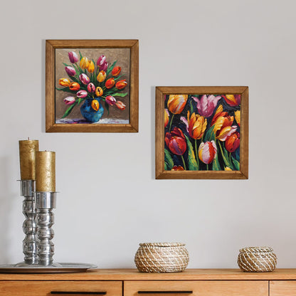 Tulip Arrangement Duo Natural Stone Wall Art Wood Frame Set