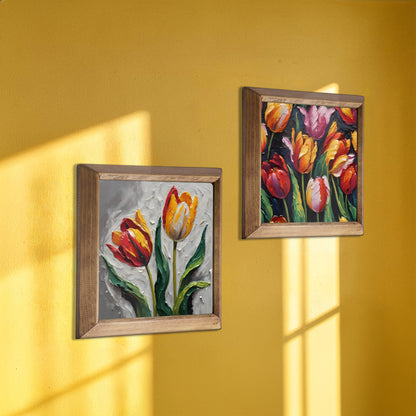 Autumn Tulips Duo Natural Stone Wall Art – Wood Frame Set