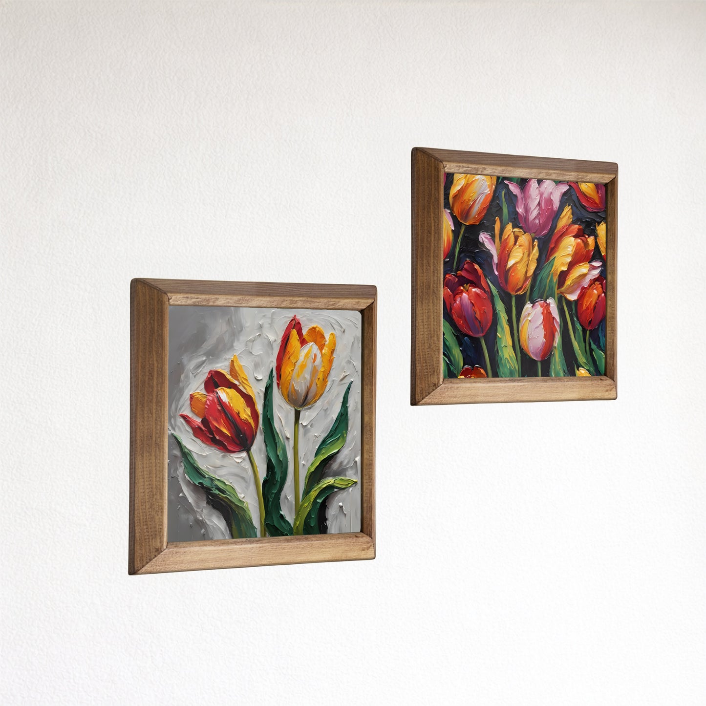 Autumn Tulips Duo Natural Stone Wall Art – Wood Frame Set