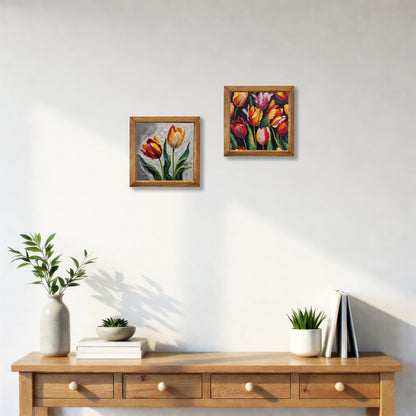Autumn Tulips Duo Natural Stone Wall Art – Wood Frame Set