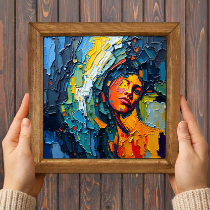 Abstract Portrait & Colour Field Trio Natural Stone Wall Art – Wood Frame Set